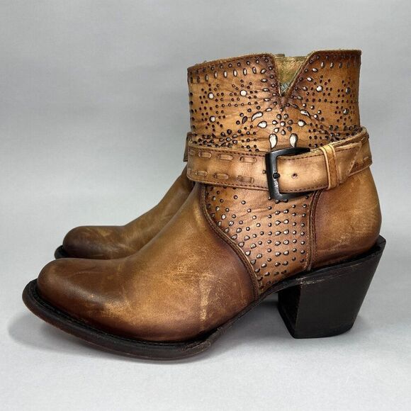 J.B. Dillon Women's Size 6.5 Brown Leather Western Ankle Boots - Picture 4 of 11